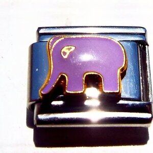 Purple enamel elephant 9mm stainless steel italian charm bracelet link new